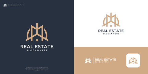 Minimalist elegant home logo with line art style