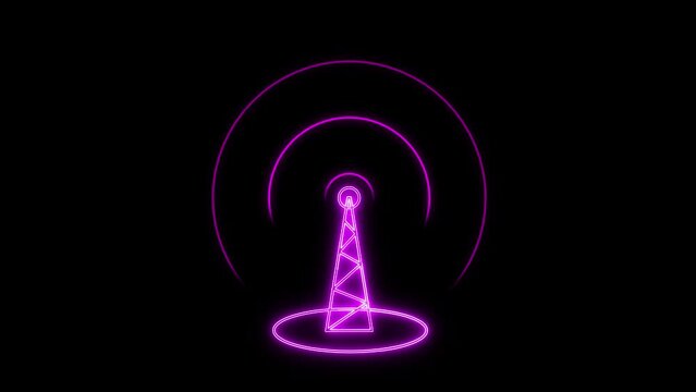 Glowing tower icon animated on a black background.