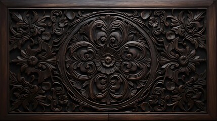 Shady Teak - Dark wooden textures with carving and detailing. Generative AI - obrazy, fototapety, plakaty