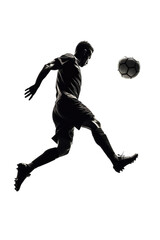 Silhouette of football player in action isolated on transparent background