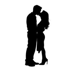 Silhouette of kissing couple isolated on transparent background