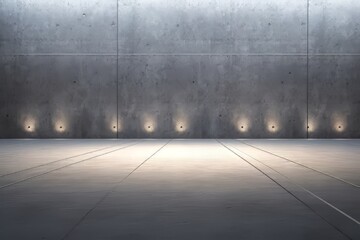 A light grey wall in the interior with built-in lighting and a smooth floor - obrazy, fototapety, plakaty