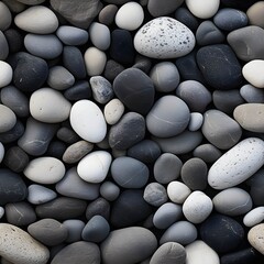 Fototapeta na wymiar River Rocks in black, white and grey, Seamless Pattern. Generative AI