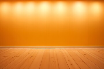 A light yellow wall in the interior with built-in lighting and a smooth floor - obrazy, fototapety, plakaty