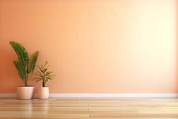 A light peach wall in the interior with built-in lighting and a smooth floor