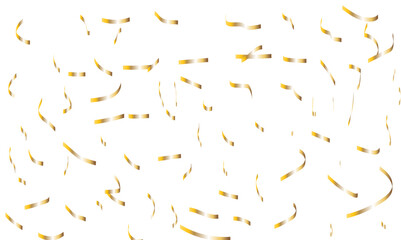 Abstract luxury golden confetti glitter and zigzag ribbon falling down on transparent background. Holyday, festive and celebration background.