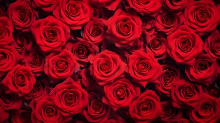 Natural fresh red roses flowers pattern wallpaper. top view. Generative AI