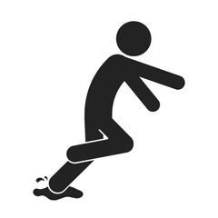 Isolated black pictogram sign of injury, accident, man fall water on floor, cleaning in progress, wet floor for industrial indoor safety sign