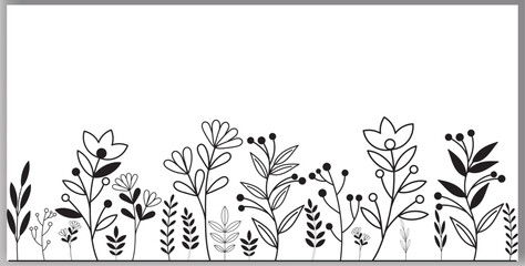 Hand-drawn wildflower meadow Style vector illustration, Flower and leaf herbs isolated on a white background