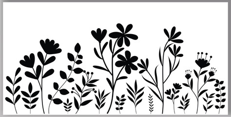 Hand-drawn wildflower meadow Style vector illustration, Flower and leaf herbs isolated on a white background