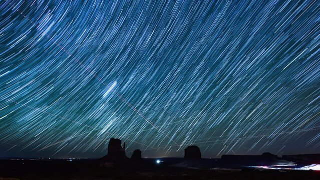Monument Valley Startrails in Southwest Sky and Desert Desert 15mm Arizona and Utah USA Astrophotography Time Lapse