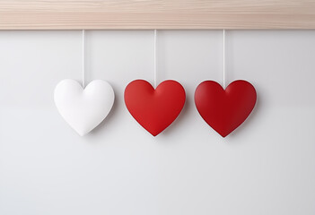Valentines day background with red hearts on wooden background