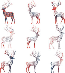 Christmas reindeer set ,stylish Christmas deer's set for cards