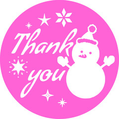  thank youと雪だるまの丸いイラスト素材　ピンクの可愛いシルエットイラスト
