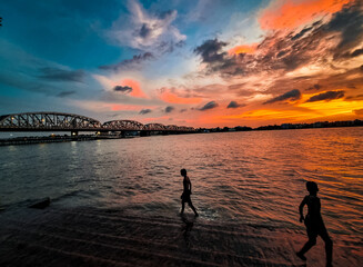 Kolkata bally bridge Dakhineswar during sunset