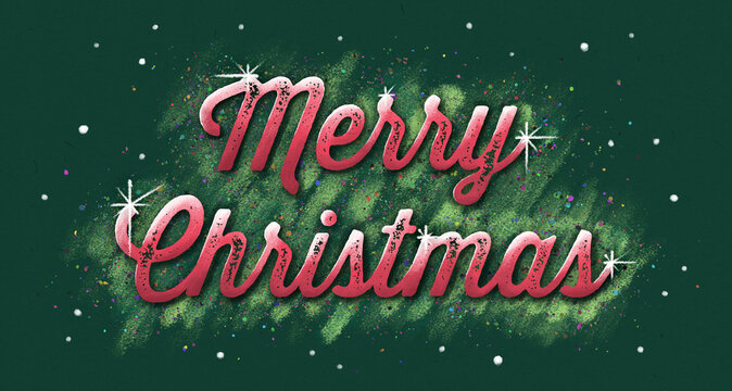 Merry Christmas banner text, hand drawn lettering in sketchy, retro style