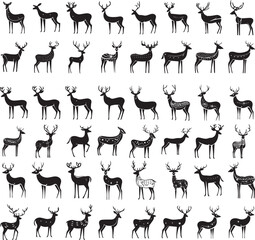 set of Christmas deer's silhouette icons isolated on white