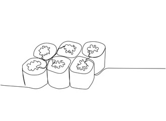 Sushi roll, Hosomaki, maki one line art. Continuous line drawing of sushi, japanese, food, roll, culture, tasty, restaurant, japan, asian, sea, menu