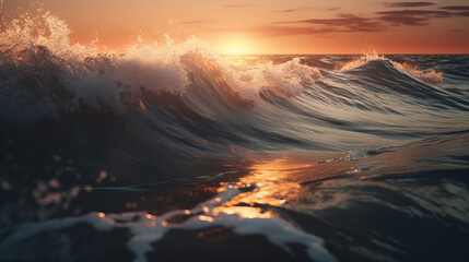 Storm at sea and ocean. Ocean waves. Big waves. Sunset.