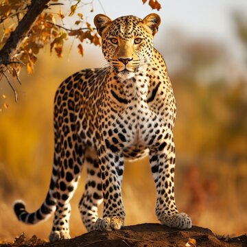 Nice african leopard standing image Generative AI