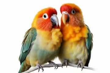 Foto op Canvas Adorable lovebirds agapornis fischeri paired and isolated on a pristine white background © Muhammad Shoaib