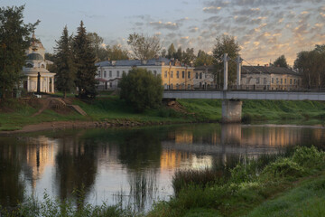 Fototapeta na wymiar Torzhok is a picturesque city in the Tver region of Russia on the banks of the Tvertsa River. It is a trading city, known since the 12th century.