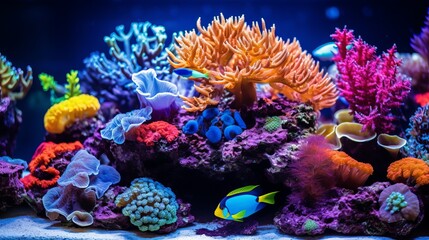 Fototapeta na wymiar A coral reef in a tank that is colorful