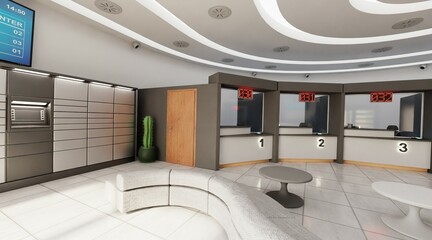 Realistic 3D Render of Post Office Interior