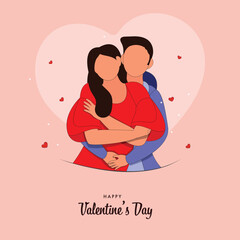 Illustration of Faceless Guy Hugging to His Girlfriend from Behind on the Occasion of Happy Valentine's Day.