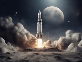 Rocket landing on moon - obrazy, fototapety, plakaty