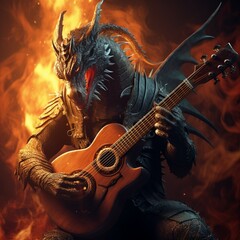 Nice dragon guitar playing images Generative AI