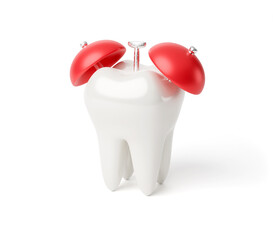 White tooth and alarm symbol. 3d render. isolated on white
