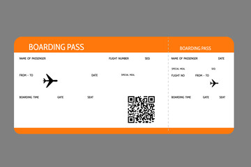 air ticket. Airline boarding pass template. Modern flight card blank design with the airplane. Air travel or trip concept. Vector illustration.
