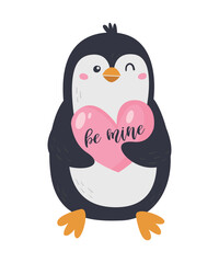 Vector illustration of a cute penguin holding a heart for Valentine's Day