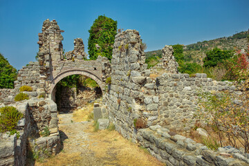 Streets, houses, ruins and fortress walls of the old town Bar. Europe. Montenegro