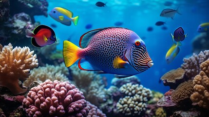 Fototapeta na wymiar An underwater paradise is home to multicolored sea life.