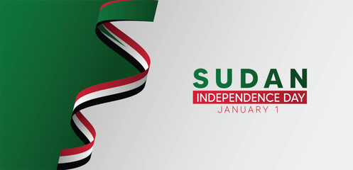 Sudan Independence Day 1 January flag ribbon vector poster