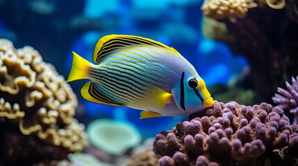 Fototapeta na wymiar The tropical waters are home to multi colored reef fish that swim