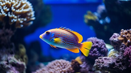 Naklejka na ściany i meble The tropical waters are home to multi colored reef fish that swim