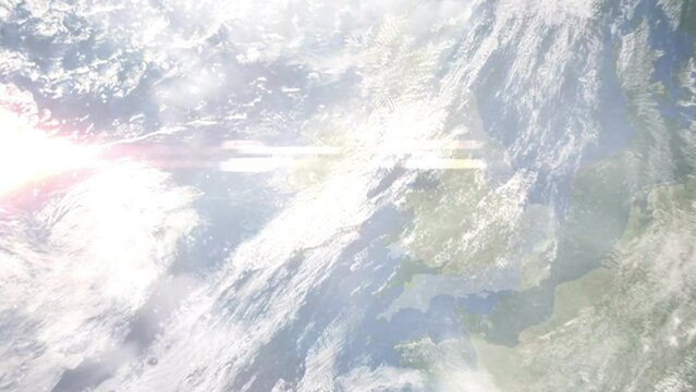 Zoom in from space and focus on Newbridge, Ireland. 3D Animation. Background for travel intro. Elements of this image furnished by NASA