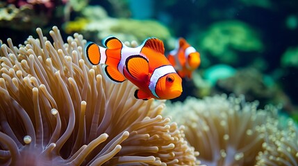 Fototapeta na wymiar A coral reef in africa is home to colorful clownfish.