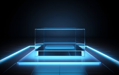 Futuristic Blue Neon Glass Podium for Product Display