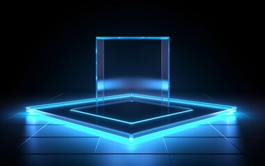 Futuristic Blue Neon Glass Podium for Product Display