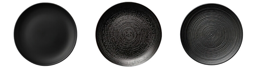 Collection of PNG. Black ceramic top view isolated on a transparent background.