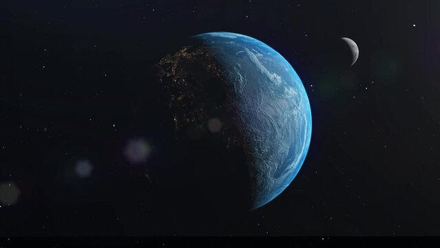 Earth in outer space with beautiful moon. Elements of this footage furnished by NASA.