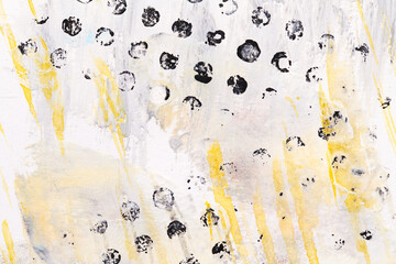 Multicolor abstract background, watercolor paint dots, lines and brush strokes on white paper, drawing poster