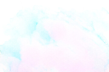 Abstract liquid art background. Pink blue watercolor translucent blots on white paper.