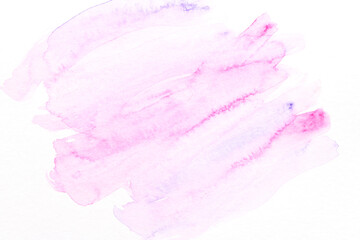 Abstract liquid art background. Pink watercolor translucent blots on white paper