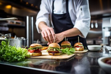 Obraz na płótnie Canvas chef preparing a gourmet burger