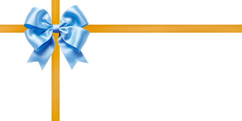 The blue and golden ribbon bow on a transparent background